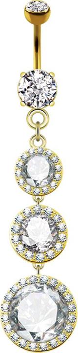 Star Piercing Banane 14k vergoldet mit zwei Kugeln Kristall silber Anhänger drei Kristall tropfen (Chirurgenstahl 316L, Messing)
