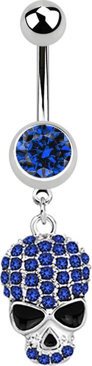 Star Piercing Banane silber mit Anhänger Schädel dunkelblau (ohne Messing, Chirurgenstahl 316L)