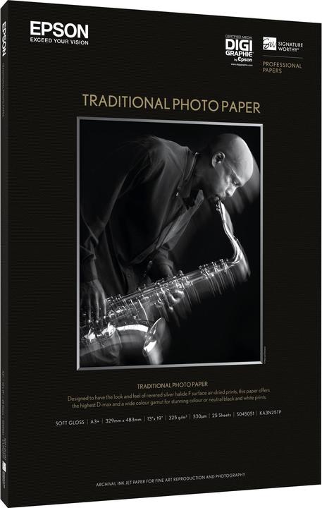 Actual product image Epson Traditional (330 g/m², A3+, 25 x)