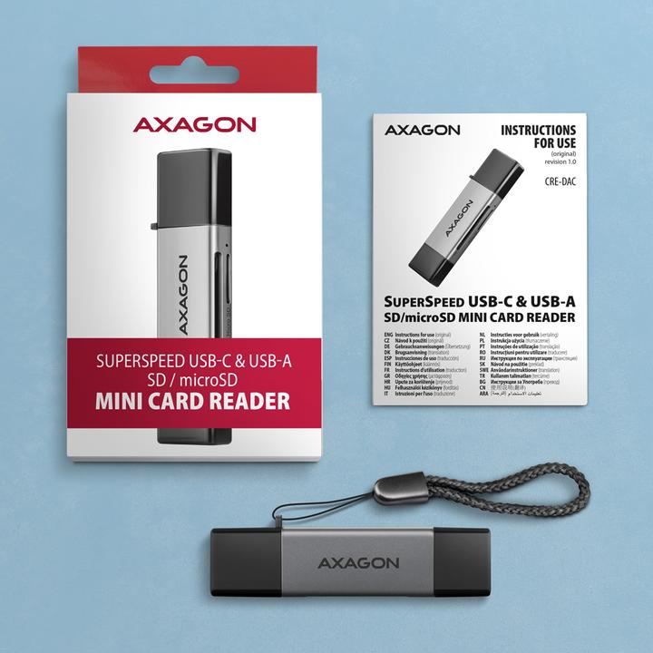 Actual product image Axagon CRE-DAC External USB 3.2 Gen1 Type-C+Type-A 2-slot SD/microSD (USB 3.0)