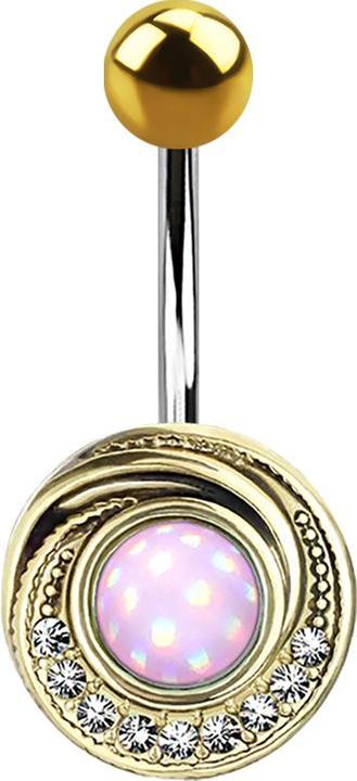 Star Piercing Banane vergoldet Wirbel mit Kristall und Epoxidstein pink (Messing, Chirurgenstahl 316L)