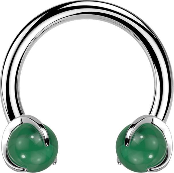 Actual product image Star Piercing Micro Circular Barbell internal thread silver set with two balls jade stone (Titanium)