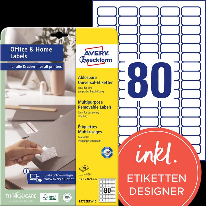 Avery Etiketten, ablösbar, Home Office, Kleinpackung