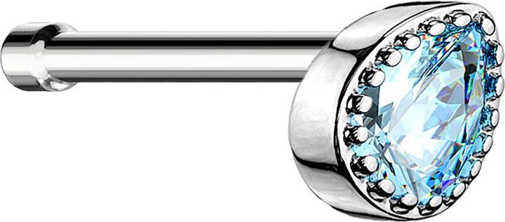Star Piercing Nasenstecker gerade silber Kristalltropfen aqua (Messing, Chirurgenstahl 316L)