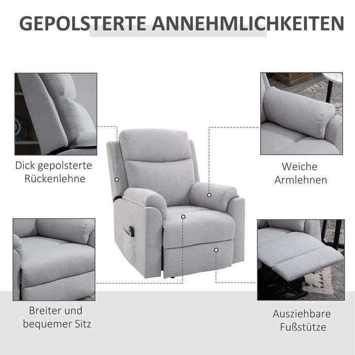 Produktbild Swisshandel24 elektrischer Sessel mit Aufstehhilfe Aufstehsessel für Senior Liegefunktion Leinen-Touch Hellgrau 83