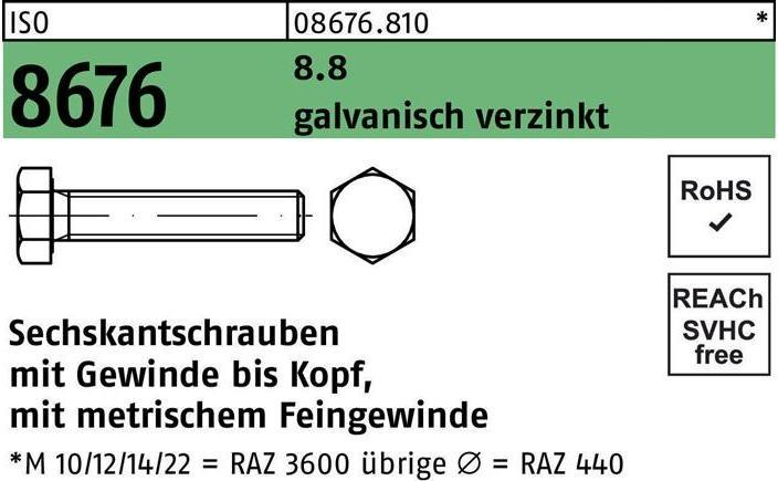 Image du produit Vis à tête hexagonale ISO 8676 VG M 18 x1,5 x 50 8.8 électro-zingué (50 Vis par pièce)