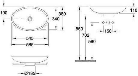 Produktbild Villeroy & Boch V&B Aufsatzwaschtisch LOOP & FRIENDS 585x380mm mit ÜL we C+ (380 mm, 585 mm)