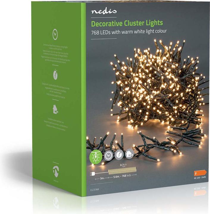 Produktbild Nedis Dekorative Lichter | Cluster | 768 LED's Warmweiss | 5.60 m | Lichteffekte: 7 | Innen- und Aus (8.60 m)