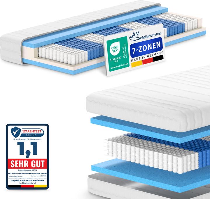 Produktbild AM Qualitätsmatratzen 1000 Federn 7-Zonen Taschenfederkern (90 x 210 cm, Federkern)