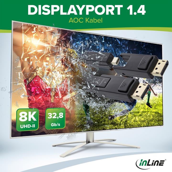 Produktbild InLine DisplayPort 1.4 AOC Kabel, 8K4K, DisplayPort Stecker abnehmbar, 10m (10 m, DisplayPort)