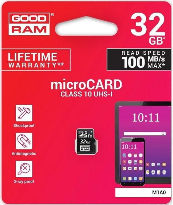 Image du produit Goodram 32GB microSD classe 10 UHS I (32 Go, microSDHC, U1, UHS-I)