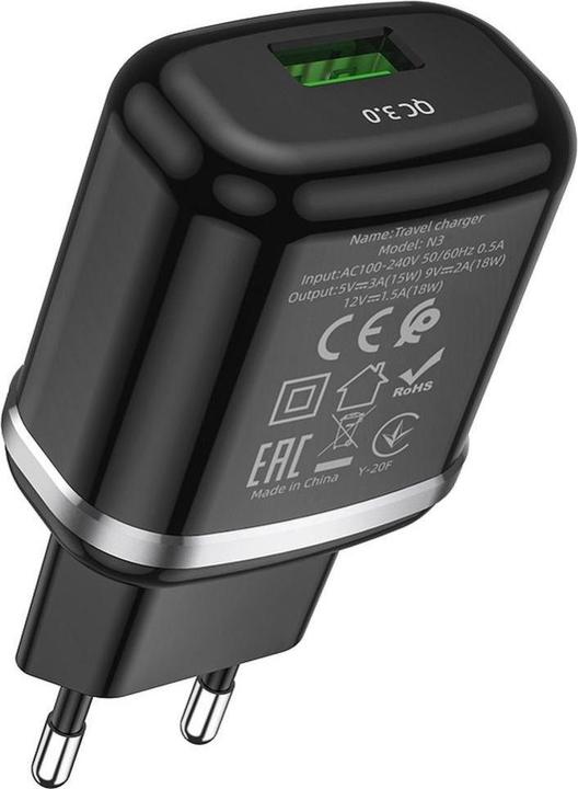 Produktbild Hoco N3, 18W, 3A, 1 x USB-A, schwarz (18 W)