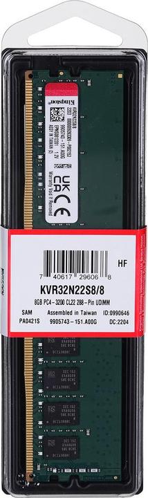 Produktbild Kingston Memory DDR4 8GB 3200MHz Non-ECC (1 x 8GB, 3200 MHz, DDR4-RAM, DIMM)
