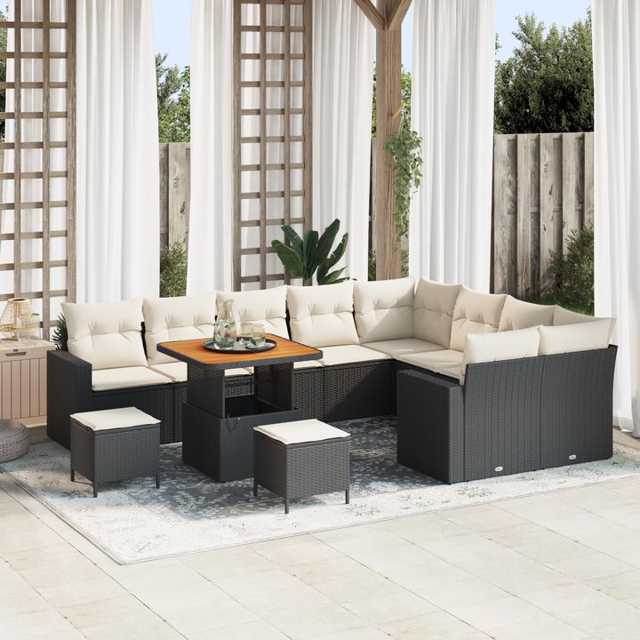 Produktbild VidaXL 12-teiliges Garten Sofa Set mit Kissen Schwarz Poly Rattan Akazie