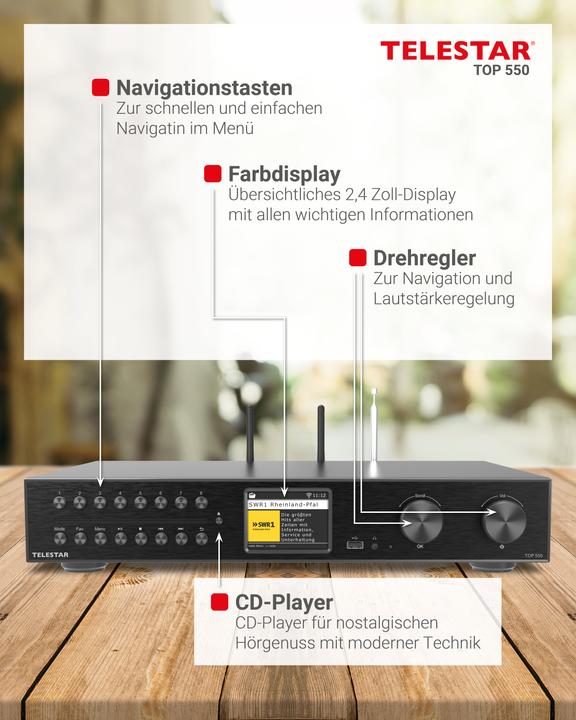Actual product image Telestar TOP 550 sw All-In-One-System 43cm,Verstärker,CD,Internet/DAB+/UKW,BT (CD player, Bluetooth Receiver)