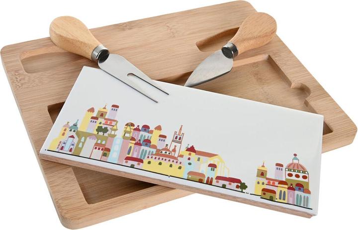 DKD Home Decor Satz für Appetithäppchen 24,5 x 20 x 1,2 cm Rot Weiss Bunt Steingut Cottage Häuser