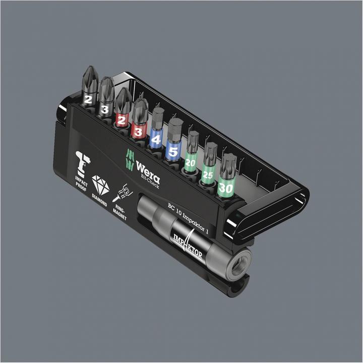 Actual product image Wera Bit-Check 10 Impaktor 1 (PH, Hexagon, TORX® BO, PZ, 1/4 in external hexagon)
