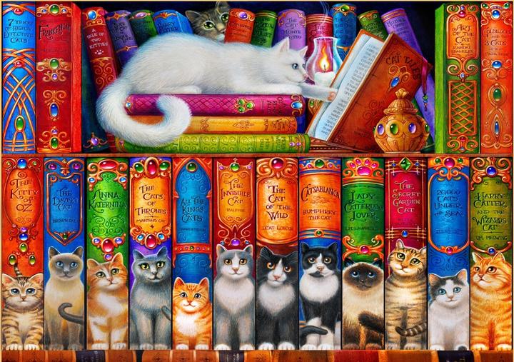 Actual product image Bluebird Puzzle 1000 pieces Cat Bookshelf (1000 pieces)