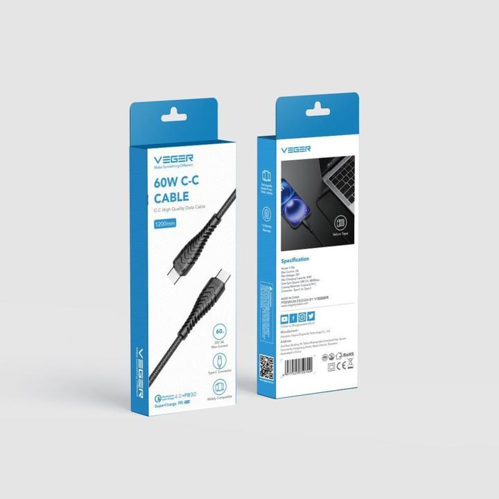 Actual product image Veger Cable cable Type to Type C PD 3A 60W V106 1,2 m black (USB 3.2 Gen 1, 60 W)