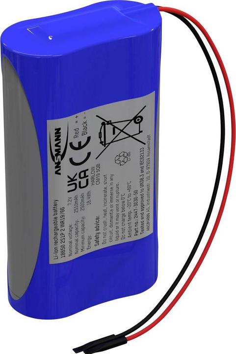 Produktbild Ansmann 2S1P Akkupack 2x 18650 Kabel Li-Ion 7.2 V 2550 mAh (1 Stk., 18650, 2550 mAh)