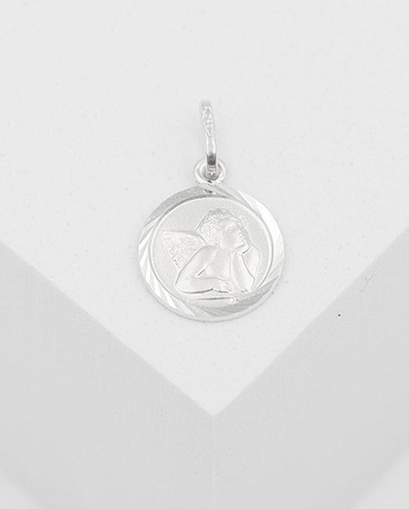 Immagine prodotto Muau Ciondolo medaglia angelo oro bianco 750, 10mm (Oro bianco 750/18 carati)