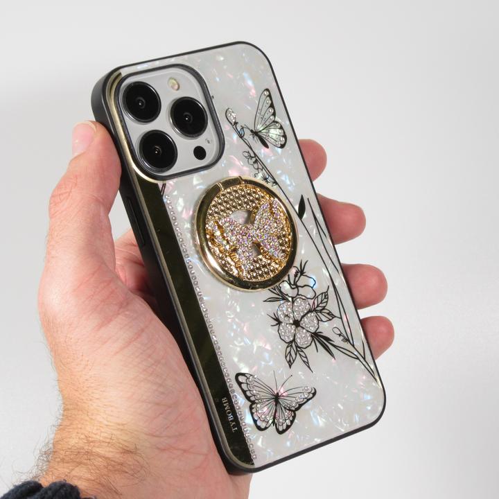 Produktbild PhoneLook Hülle Perlmutt Schmetterling Strass mit Videounterstützung (Apple iPhone 13 Pro Max)