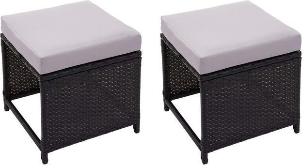 Produktbild Mendler 2x Poly-Rattan Hocker, Gartenhocker Sitzhocker, Gastronomie - schwarz, Kissen hellgrau