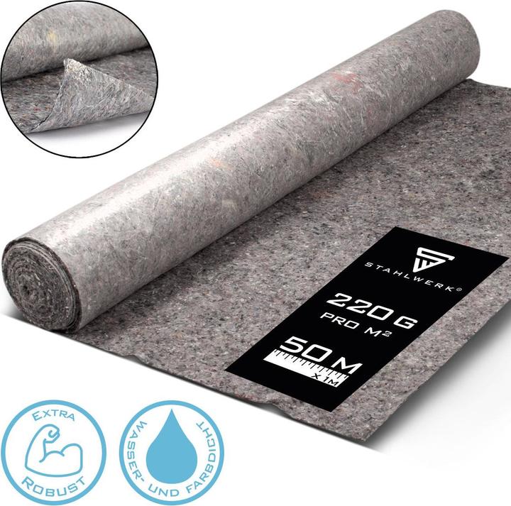 Stahlwerk Abdeckvlies Malervlies Vliesrolle Schutzvlies Flies 50 M 220 g pro m² (50 m, 1000 mm)
