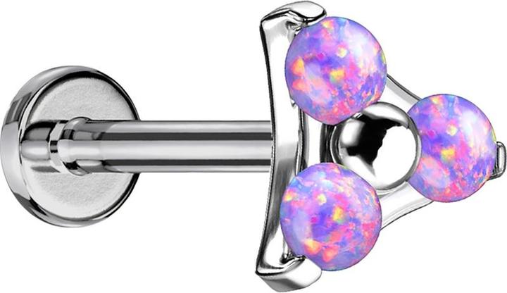 Star Piercing Micro Labret Innengewinde silber Dreieck drei Opale violett (ohne Messing, Titan G23)
