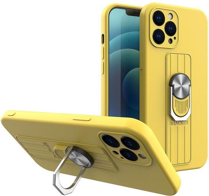 Actual product image Hurtel Ring Case silicone case with finger grip and stand for iPhone 11 Pro yellow (Apple iPhone 11 Pro)