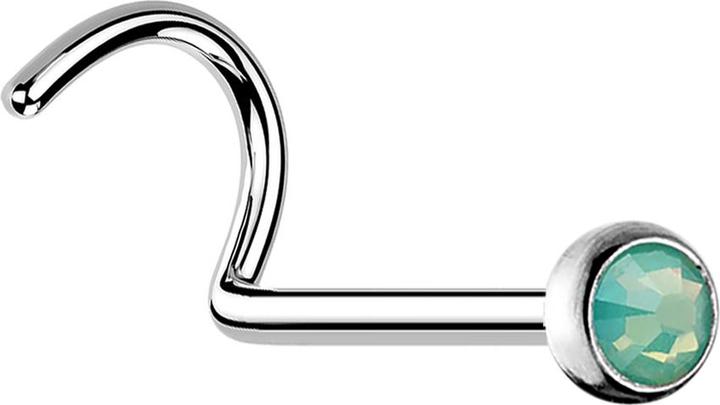 Star Piercing Nasenstecker gebogen silber mit Opal grün (ohne Messing, Chirurgenstahl 316L)