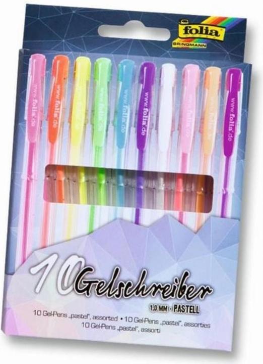 Folia Gelschreiber pastell (Pink, Orange, Gelb, Grün, Hellblau, Dunkelviolett, Weiss, Rosa, Hellorange, Violett, 10 x)