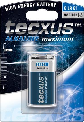 Actual product image Tecxus 9 Volt Block - Battery 9V - Alkaline (1 pcs., 9V Block, 550 mAh)