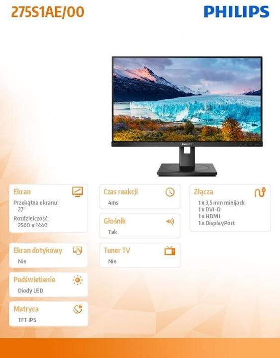 Productafbeelding Philips S-lijn 275S1AE (2560 x 1440 pixels, 27")