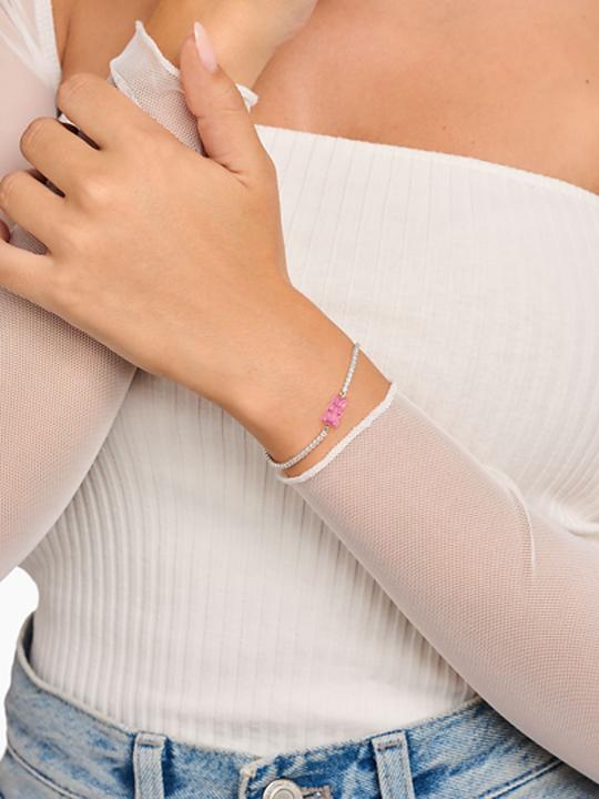 Immagine prodotto Thomas Sabo Tennisarmband mit pinkfarbenem Goldbären und Steinen Silber (19 cm, Argento 925)
