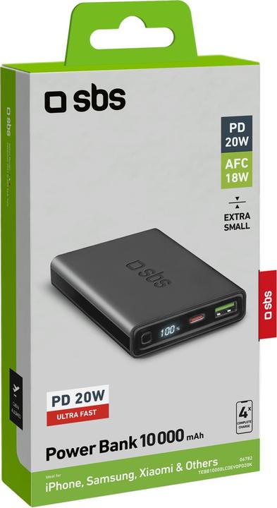 Produktbild SBS Powerbank 10.000 mAh Power Delivery 20W mit LCD-Display schwarz (10000 mAh, 20 W, 38500 Wh)