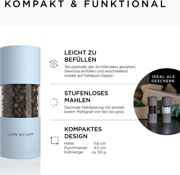 Produktbild Lars Nysøm Salz- & Pfeffermühlen Set Sjael (Diverse Gewürze, Chili, Muskatnuss, Pfeffer, Meersalz, Kräuter, Salz)
