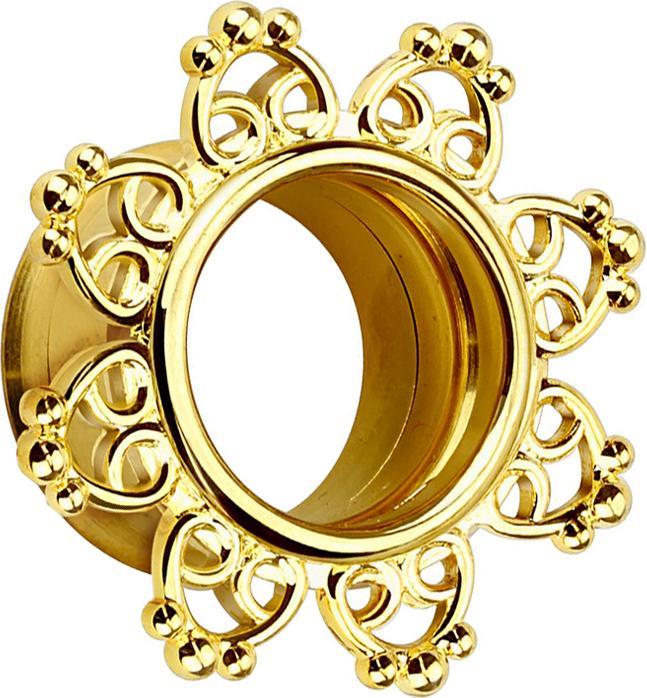 Star Piercing Flared Tunnel mit filigranen Tribal Herzen 14k vergoldet (Chirurgenstahl 316L, Messing)