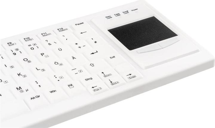 Image du produit Gett Cleantype Xtra Touch Protect Clavier en silicone avec touchpad IP68 désinfectable USB couleur blanc (DE, Filaire)