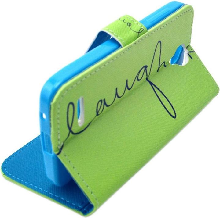 Produktbild König Design Handyhülle Tasche für Handy Alcatel OneTouch Fire E Schriftzug Laugh / Lachen Grün (Alcatel One Touch Fire)