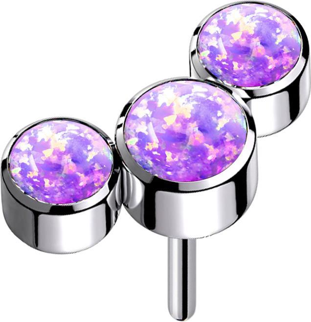 Star Piercing Threadless silber drei Opale violett (Titan G23, ohne Messing)