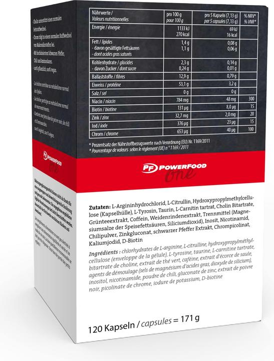 Nutritional values and ingredients PowerFood One Shred (120 Piece, Capsules, 1090 g)