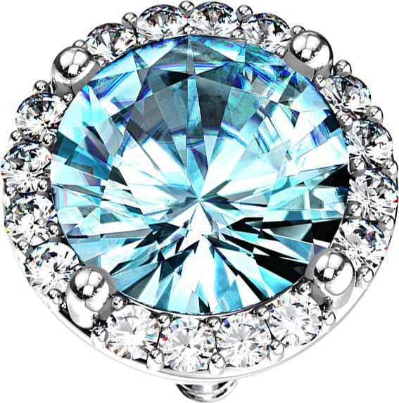 Star Piercing Dermal Anchor silber doppel gepflastert Kristall gross aqua (Chirurgenstahl 316L, Messing)