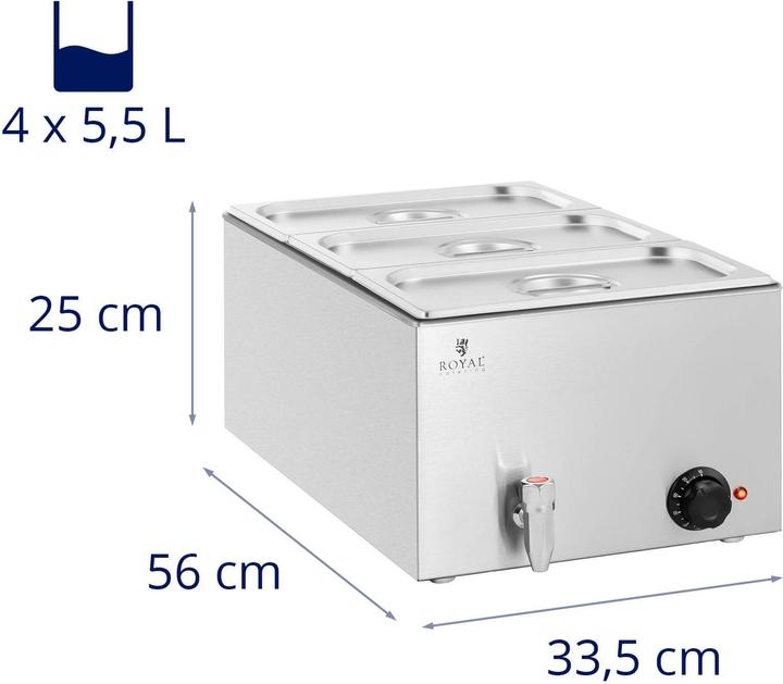 Actual product image Royal Catering Bain Marie Warmhaltebehälter Speisenwärmer Ablasshahn 600 W 3 GN 1/3