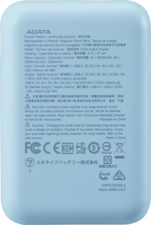 Immagine prodotto Adata Powerbank P10022-12 10000 mAh, Akkutyp: Lithium-Polymer (10000 mAh, 15 W, 37 Wh)