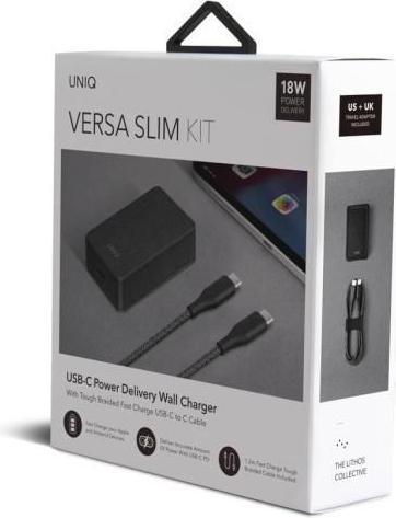 Produktbild Uniq Unique order. network. Versa Slim USB-C PD 18W + USB-C to USB-C cable black (18 W)