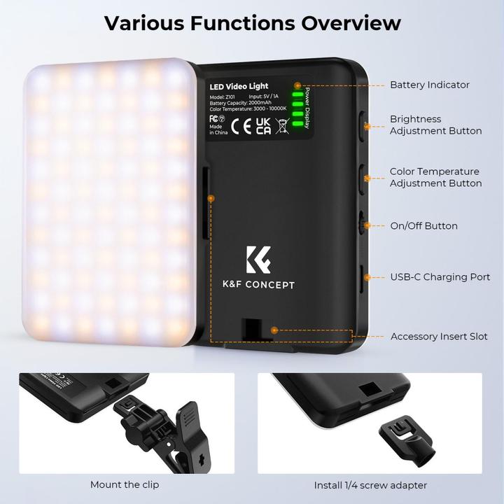 Produktbild K&F Concept LED lamp, 3000K-10000K, warm, cool and double-color light