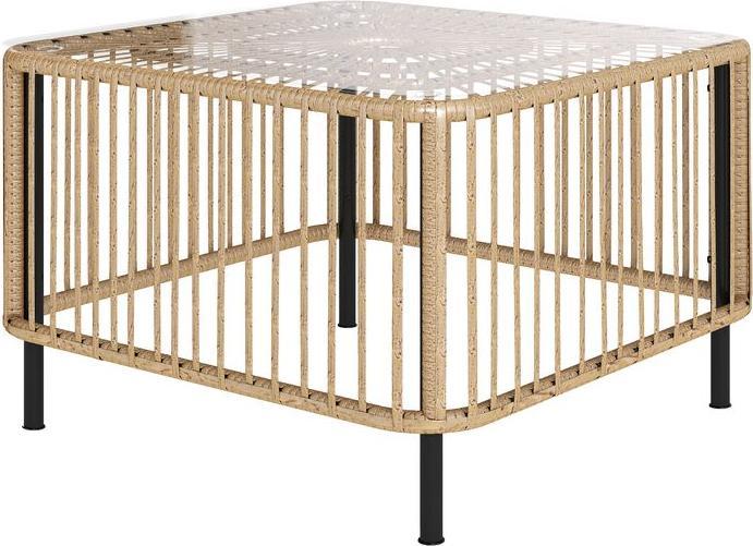 Produktbild Swisshandel24 Polyrattan Gartentisch, 65x65x43 cm, mit Glasplatte Naturholz