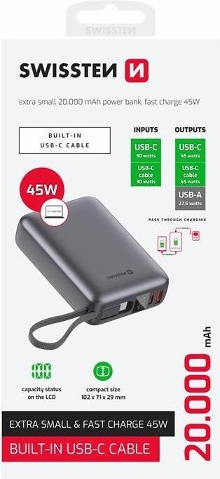 Produktbild Swissten Power Bank (20000 mAh, 45 W, 45 Wh)
