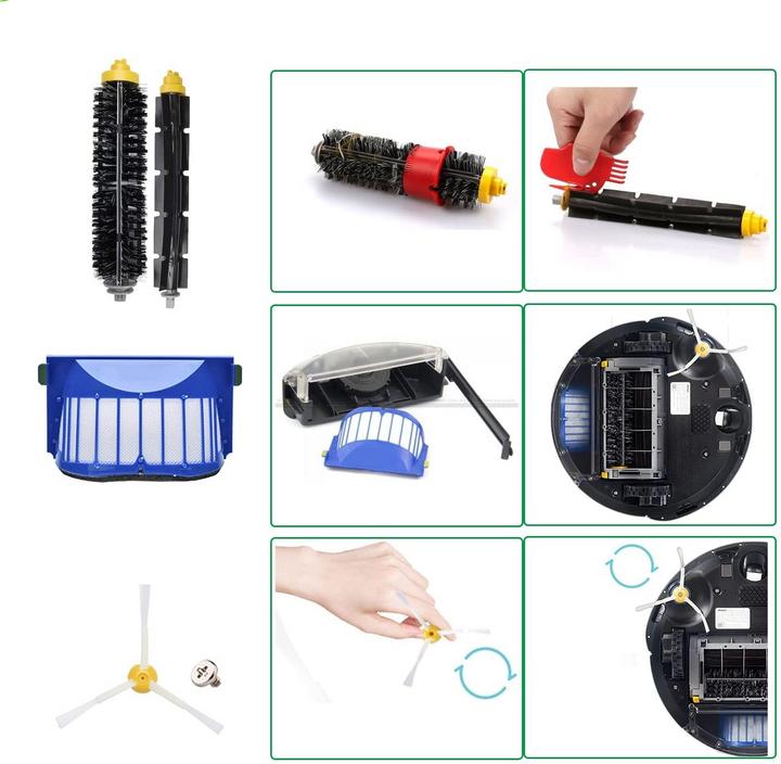 Image du produit Werkstein Brosses de rechange & filtres Hepa pour l'aspirateur Roomba 500/600 d'iRobot - kit de nettoyage (13